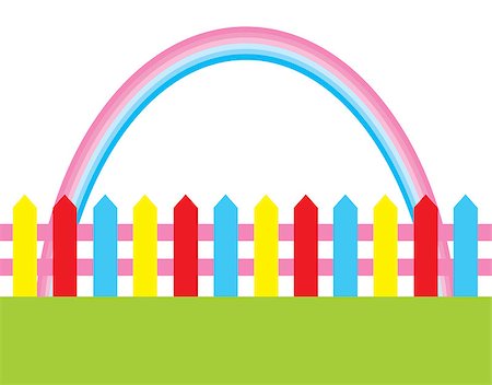 photo picket garden - vector illustration of background with grass, fence and rainbow Stock Photo - Budget Royalty-Free & Subscription, Code: 400-08614519