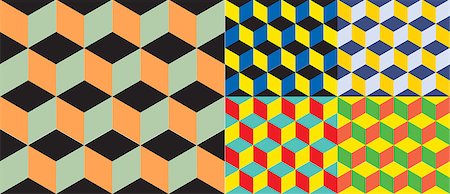 rhombus - Set of five seamless geometric colorful vector background. Cube shapes. Optical illusion 5 in 1 Stock Photo - Budget Royalty-Free & Subscription, Code: 400-08614948