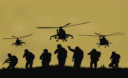 simsearch:400-04072400,k - Illustration, the soldiers going to attack and helicopters. Stock Photo - Budget Royalty-Free & Subscription, Code: 400-08615123