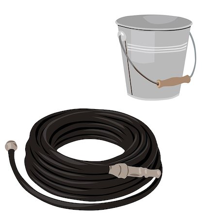 simsearch:400-05297250,k - Garden set with hose and bucket, isolated vector Stock Photo - Budget Royalty-Free & Subscription, Code: 400-08615408