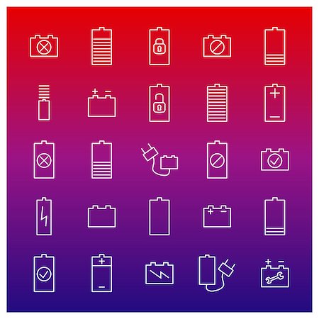 Icons batteries from thin lines, vector illustration. Stock Photo - Budget Royalty-Free & Subscription, Code: 400-08617493