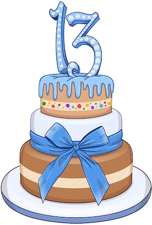 simsearch:400-07329068,k - Vector illustration of 3 floors blue cake with the number 13 on top for Bar Mitzvah. Stock Photo - Budget Royalty-Free & Subscription, Code: 400-08617532