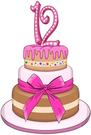 simsearch:400-07329068,k - Vector illustration of 3 floors pink cake with the number 12 on top for Bat Mitzvah. Stock Photo - Budget Royalty-Free & Subscription, Code: 400-08617547