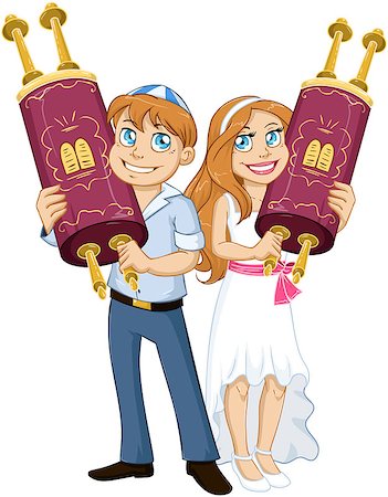 simsearch:400-07329068,k - Vector illustration of Jewish boy and girl holding the Torah for Bar and Bat Mitzvah. Stock Photo - Budget Royalty-Free & Subscription, Code: 400-08617540