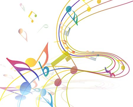 simsearch:400-08495932,k - Musical Design Elements From Music Staff With Notes in gradient transparent Colors. Elegant Creative Design With Shadows and Isolated on White. Vector Illustration. Stock Photo - Budget Royalty-Free & Subscription, Code: 400-08617575