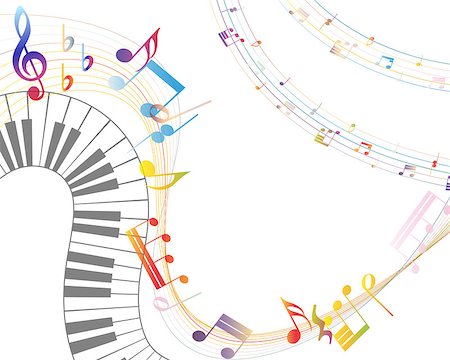 simsearch:400-08495932,k - Musical Design Elements From Music Staff With Treble Clef, Piano Keyboard And Notes in gradient transparent Colors. Elegant Creative Design With Shadows and Isolated on White. Vector Illustration. Stock Photo - Budget Royalty-Free & Subscription, Code: 400-08617576
