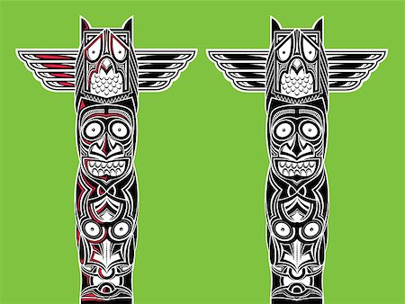illustration indian totem carved owl and scary faces Stock Photo - Budget Royalty-Free & Subscription, Code: 400-08618182