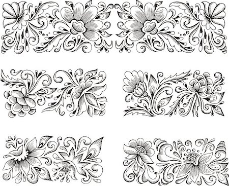 simsearch:400-06076985,k - Set of horizontal symmetric floral patterns. Vector illustrations. Stock Photo - Budget Royalty-Free & Subscription, Code: 400-08618508