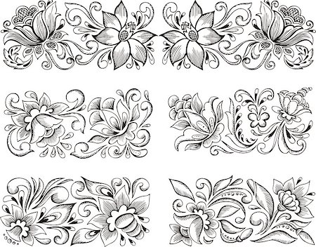 simsearch:400-06076985,k - Set of horizontal symmetric floral patterns. Vector illustrations. Stock Photo - Budget Royalty-Free & Subscription, Code: 400-08618509