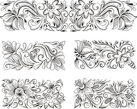 simsearch:400-06076985,k - Set of horizontal symmetric floral patterns. Vector illustrations. Stock Photo - Budget Royalty-Free & Subscription, Code: 400-08618510