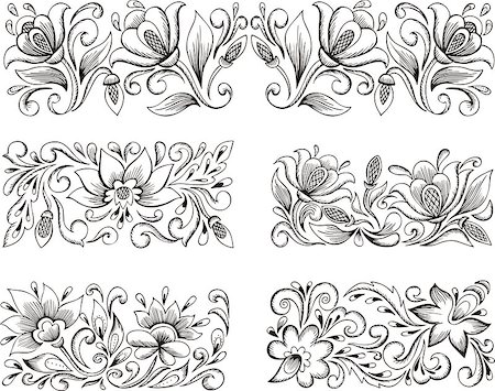 simsearch:400-06076985,k - Set of horizontal symmetric floral patterns. Vector illustrations. Stock Photo - Budget Royalty-Free & Subscription, Code: 400-08618511