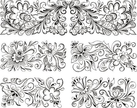 simsearch:400-06076985,k - Set of horizontal symmetric floral patterns. Vector illustrations. Stock Photo - Budget Royalty-Free & Subscription, Code: 400-08618512