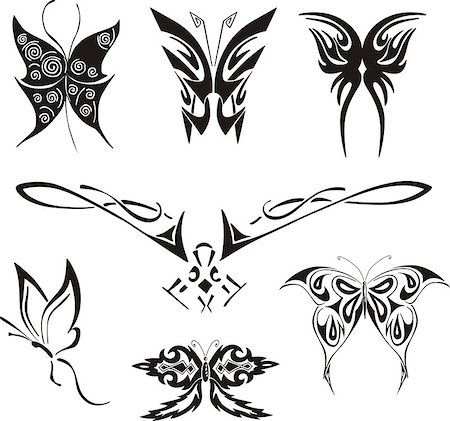 simsearch:400-06076985,k - Butterflies and Moths Tattoos Set. Black and white vector illustrations. Stock Photo - Budget Royalty-Free & Subscription, Code: 400-08618574