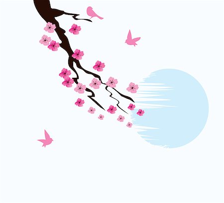simsearch:400-04882926,k - vector illustration of cherry blossom background with birds and moon Stock Photo - Budget Royalty-Free & Subscription, Code: 400-08618691