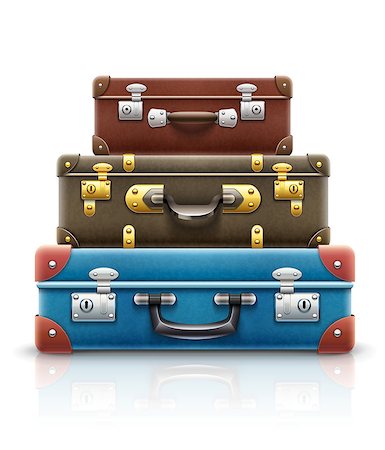 empty suitcase - Old retro vintage suitcases bags pile for travel. Eps10 vector illustration. Isolated on white background Stock Photo - Budget Royalty-Free & Subscription, Code: 400-08619385