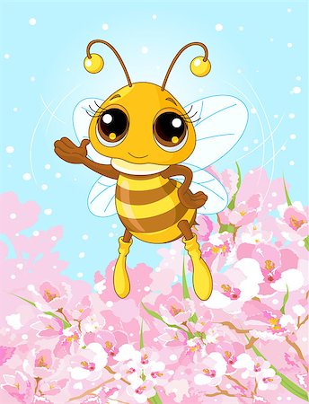flowers drawings - Illustration of a friendly cute bee showing and flying Stock Photo - Budget Royalty-Free & Subscription, Code: 400-08619420
