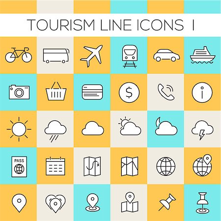 simsearch:400-07114343,k - Thin line tourism icons on colored squares, set 1 Stock Photo - Budget Royalty-Free & Subscription, Code: 400-08611742