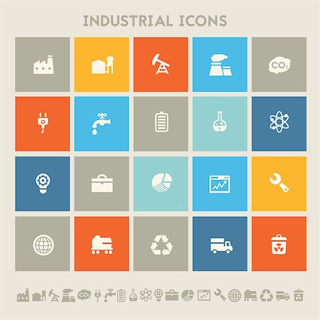 Modern flat design multicolored industrial icons collection Stock Photo - Budget Royalty-Free & Subscription, Code: 400-08611910