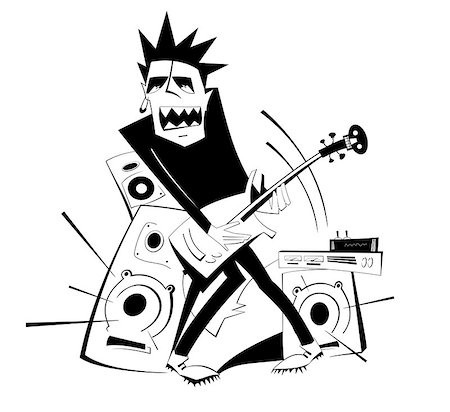 Angry guitarist plays loud music using amplifier and several speakers Photographie de stock - Aubaine LD & Abonnement, Code: 400-08612231