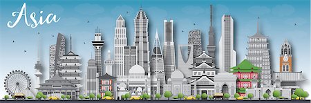 Asia skyline silhouette with different landmarks. Vector illustration. Business travel and tourism concept with place for text. Image for presentation, banner, placard and web site. Stock Photo - Budget Royalty-Free & Subscription, Code: 400-08612611