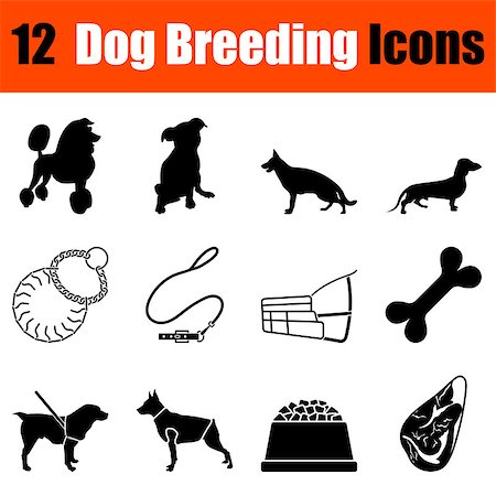 puppy leash images - Set of twelve dog breeding black icons. Vector illustration. Stock Photo - Budget Royalty-Free & Subscription, Code: 400-08612961