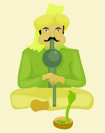 snake charmer playing a musical instrument and dancing snake. vector illustration Stock Photo - Budget Royalty-Free & Subscription, Code: 400-08613682