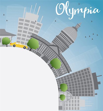 Olympia (Washington) Skyline with Grey Buildings and copy space. Business travel and tourism concept with place for text. Image for presentation, banner, placard and web site. Vector Illustration Stock Photo - Budget Royalty-Free & Subscription, Code: 400-08613843