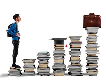 Boy climbing the stairs made of books Foto de stock - Super Valor sin royalties y Suscripción, Código: 400-08613953