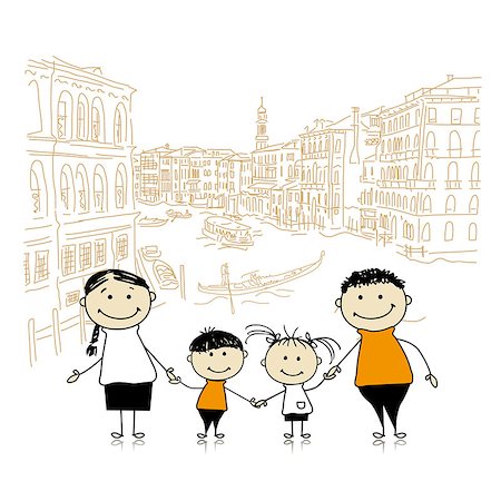 simsearch:400-06412547,k - Happy family traveling in Venice. Sketch for your design. Vector illustration Stock Photo - Budget Royalty-Free & Subscription, Code: 400-08625234