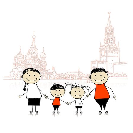 simsearch:400-06412547,k - Happy family traveling in Moscow. Sketch for your design. Vector illustration Stock Photo - Budget Royalty-Free & Subscription, Code: 400-08625235