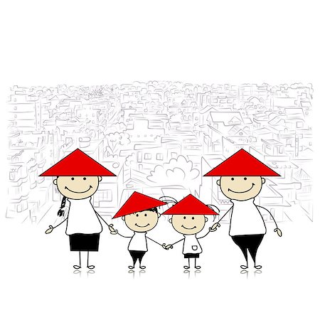 simsearch:400-06412547,k - Happy family traveling in Asia. Sketch for your design. Vector illustration Stock Photo - Budget Royalty-Free & Subscription, Code: 400-08625230