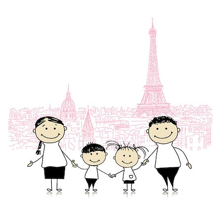 simsearch:400-06412547,k - Happy family traveling in Paris. Sketch for your design. Vector illustration Stock Photo - Budget Royalty-Free & Subscription, Code: 400-08625232