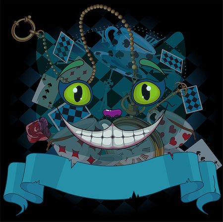 Design of Cheshire cat on wonderland background Stock Photo - Budget Royalty-Free & Subscription, Code: 400-08625454