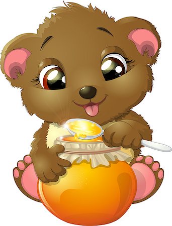 simsearch:400-05888197,k - Bear eats a big spoon of honey on white background Stock Photo - Budget Royalty-Free & Subscription, Code: 400-08626699