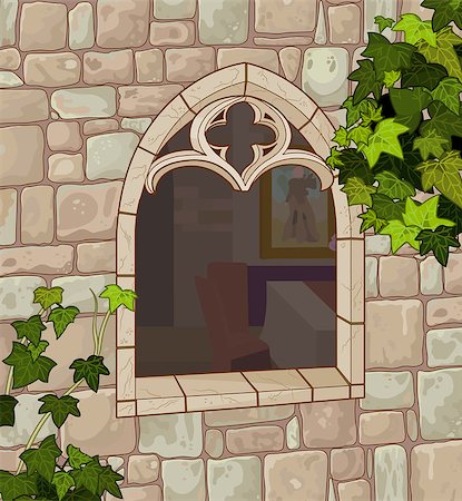 Illustration of the medieval window made of natural stone Stock Photo - Budget Royalty-Free & Subscription, Code: 400-08626889
