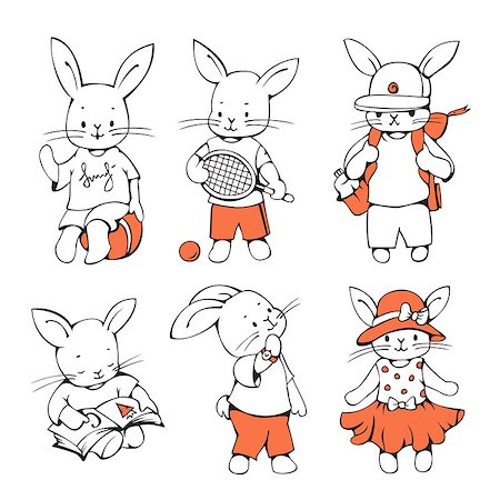 Illustration of funny cartoon Bunnies. Hand-drawn illustration. Vector set. Stock Photo - Budget Royalty-Free & Subscription, Code: 400-08627679