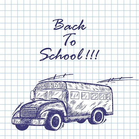 simsearch:400-07042264,k - School bus. Doodle sketch on checkered paper background. Vector illustration. Stock Photo - Budget Royalty-Free & Subscription, Code: 400-08627671