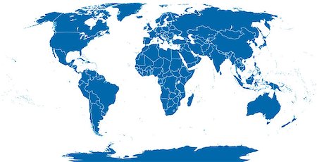 World political map outline. Detailed map of the world with shorelines and national borders under the Robinson projection. Blue illustration on white background. Stock Photo - Budget Royalty-Free & Subscription, Code: 400-08627858
