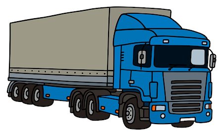 Hand drawing of a funny towing truck with a cover semitrailer - not a real type Stock Photo - Budget Royalty-Free & Subscription, Code: 400-08628129