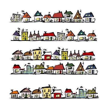 Set of houses, sketch for your design. Vector illustration Stock Photo - Budget Royalty-Free & Subscription, Code: 400-08628191