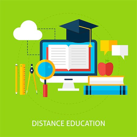 Distance Education Concept. Flat Design Vector Illustration. Online Tutorial and School Study Poster. Stock Photo - Budget Royalty-Free & Subscription, Code: 400-08628680