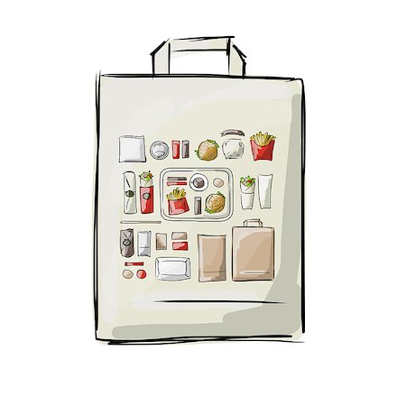 simsearch:400-08786053,k - Bag with fast food, sketch for your design. Vector illustration Stock Photo - Budget Royalty-Free & Subscription, Code: 400-08628745