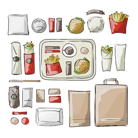 simsearch:400-08786053,k - Tray with fast food, sketch for your design. Vector illustration Stock Photo - Budget Royalty-Free & Subscription, Code: 400-08628743