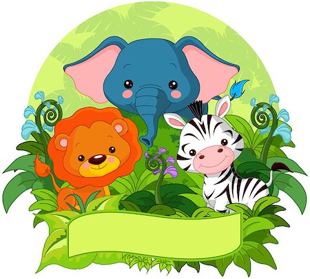 Illustration of cute jungle animals on nature background Stock Photo - Budget Royalty-Free & Subscription, Code: 400-08629161
