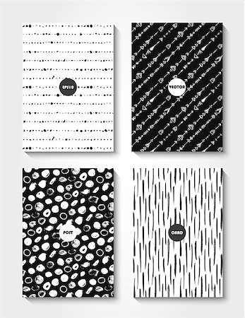 Modern grunge brush postcard template, art vector cards design in black and white, funny hipster design, doodle background Stock Photo - Budget Royalty-Free & Subscription, Code: 400-08629552