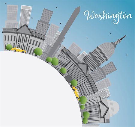 Washington DC city skyline with Gray Landmarks and Copy Space. Business travel and tourism concept with place for text. Image for presentation, banner, placard and web site. Vector illustration. Stock Photo - Budget Royalty-Free & Subscription, Code: 400-08629670