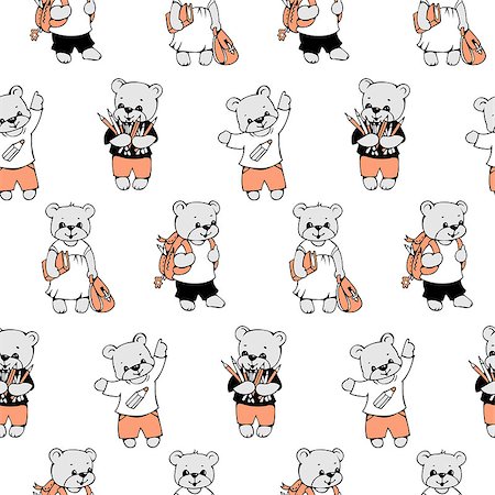 Seamless pattern with funny cartoon bears.  Vector illustration. Stock Photo - Budget Royalty-Free & Subscription, Code: 400-08629807