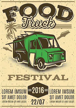 fast business - retro poster for invitations on street food festival with food truck on the background Stock Photo - Budget Royalty-Free & Subscription, Code: 400-08629832