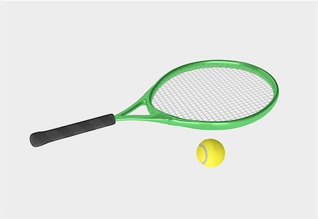 simsearch:400-04833689,k - Green tennis racket and yellow ball. Sport item for leisure activity. 3D illustration Stock Photo - Budget Royalty-Free & Subscription, Code: 400-08629999