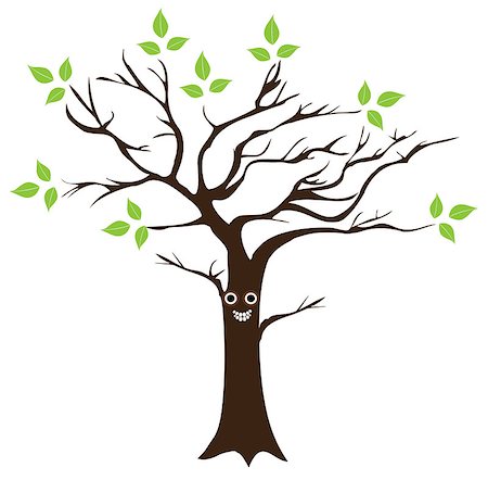 vector illustration of a fun smiling tree with eyes and green leaves Stock Photo - Budget Royalty-Free & Subscription, Code: 400-08620200